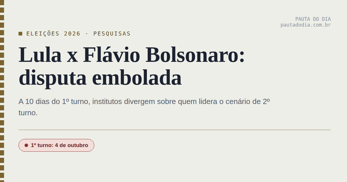 Pesquisas mostram disputa embolada entre Lula e Flávio Bolsonaro a 10 dias do 1º turno